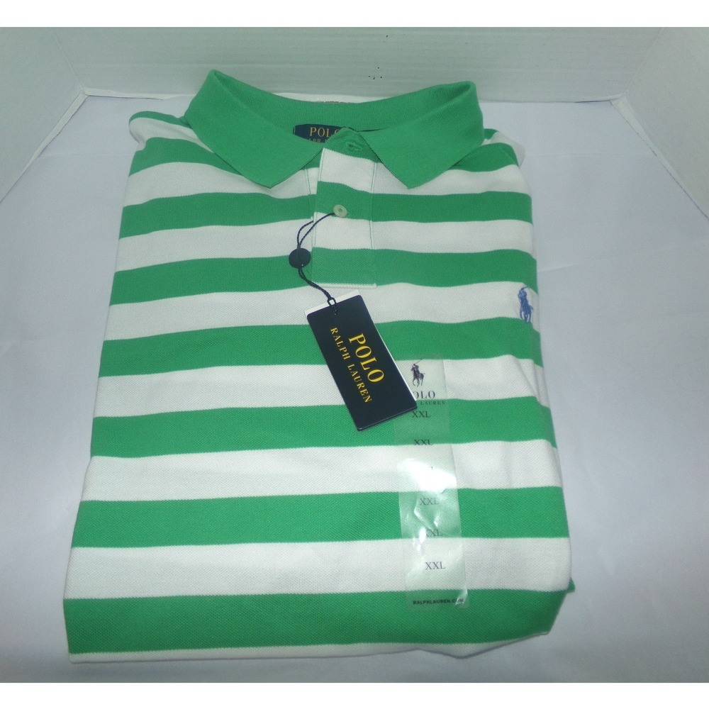 Polo Ralph Lauren Mens XXL Custom Fit Striped Polo Shirt Green White NWT